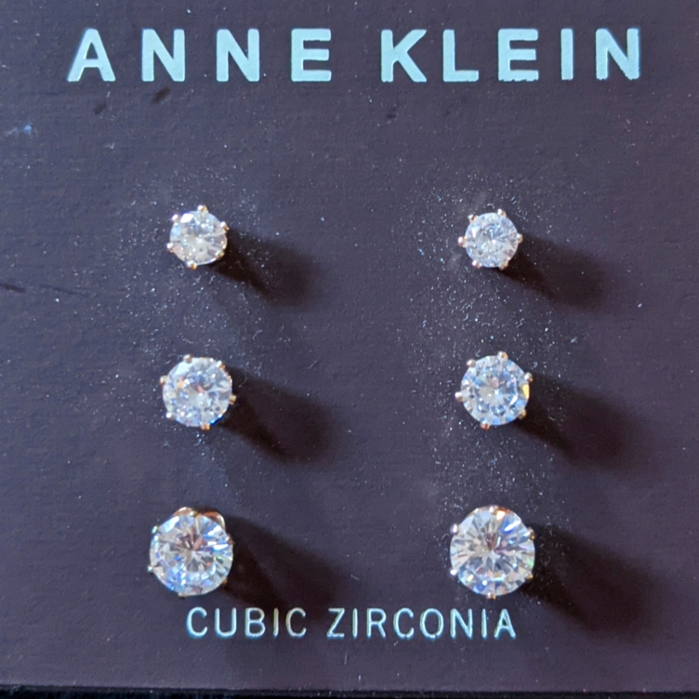 NWT Anne Klein Silver Tone Crystal Stud Earrings (3 pairs)